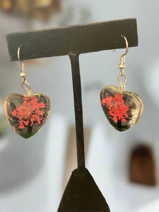 Red Heart Glass Earring