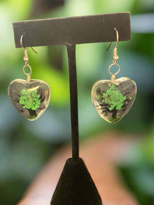 Green Heart Glass Earrings